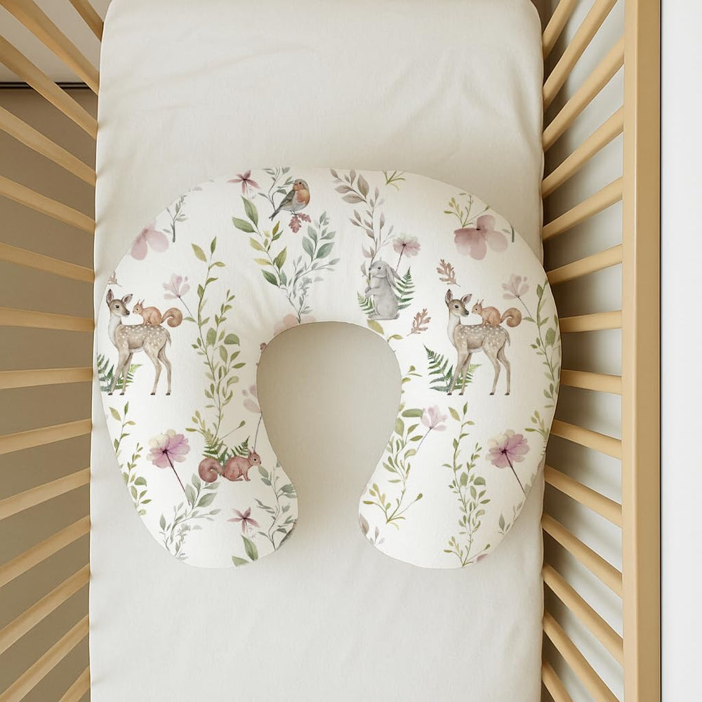 Woodiville Dino Pals cover showing 25x18 inch size for standard nursing pillows