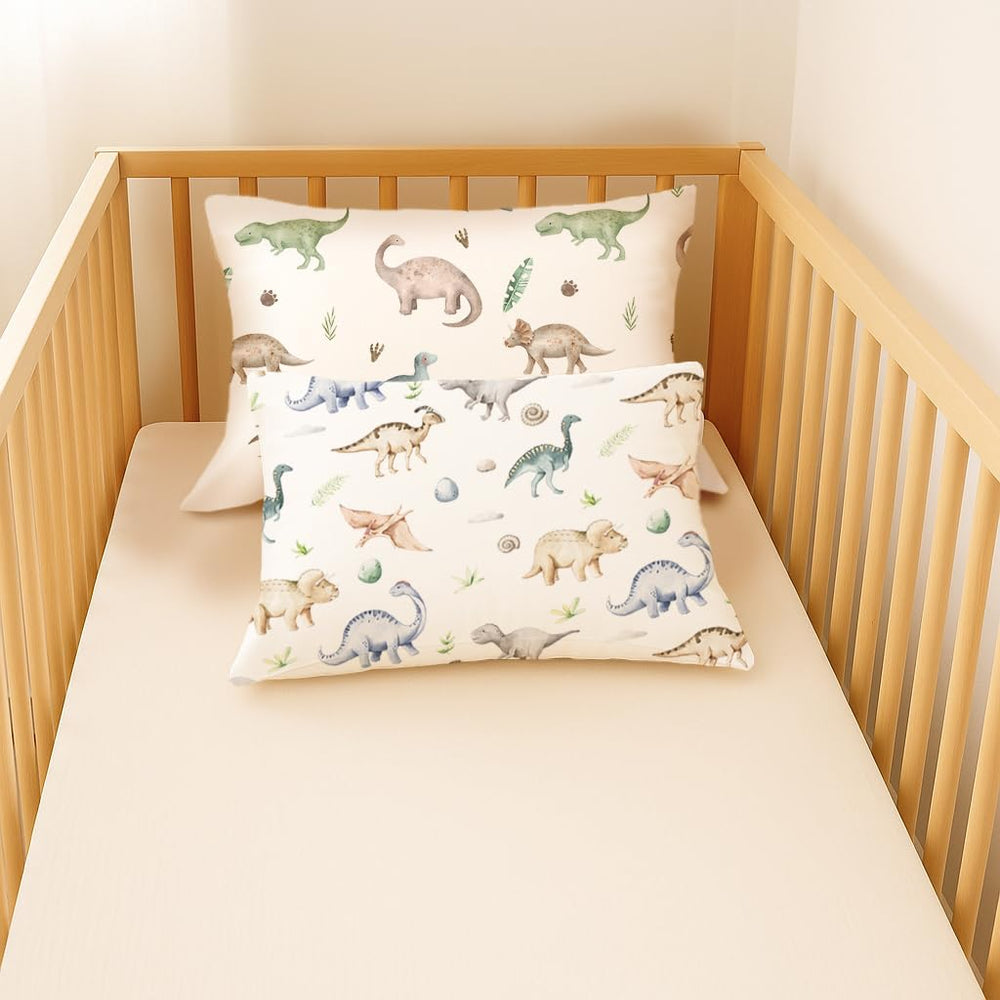 Woodiville Dino Pals pillowcase supports comfortable nap times for toddlers.
