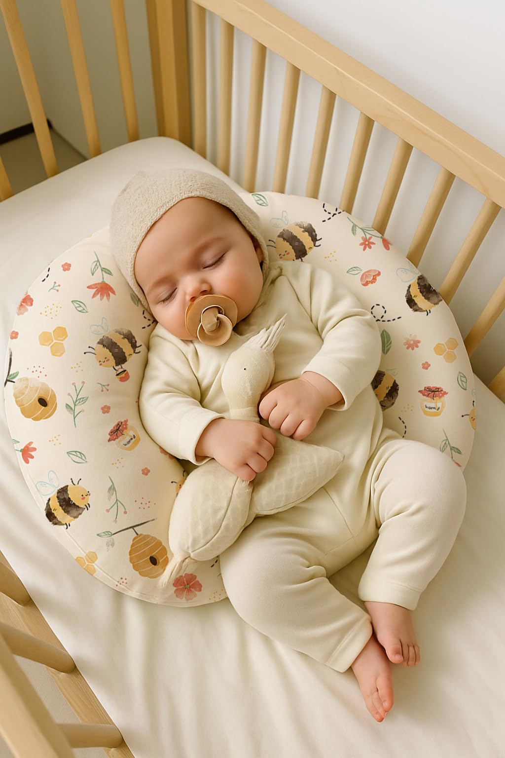 Woodiville Honeybee Dreams elastic edge-fit secures the pillow.