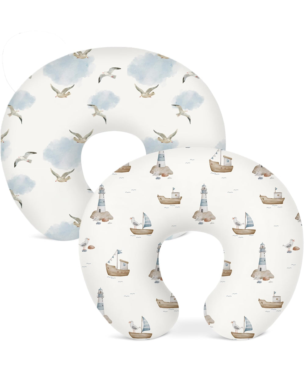 Woodiville Nursing Pillow Cover Sailing Waves close-up emphasizes soft stretch fabric for baby skin.