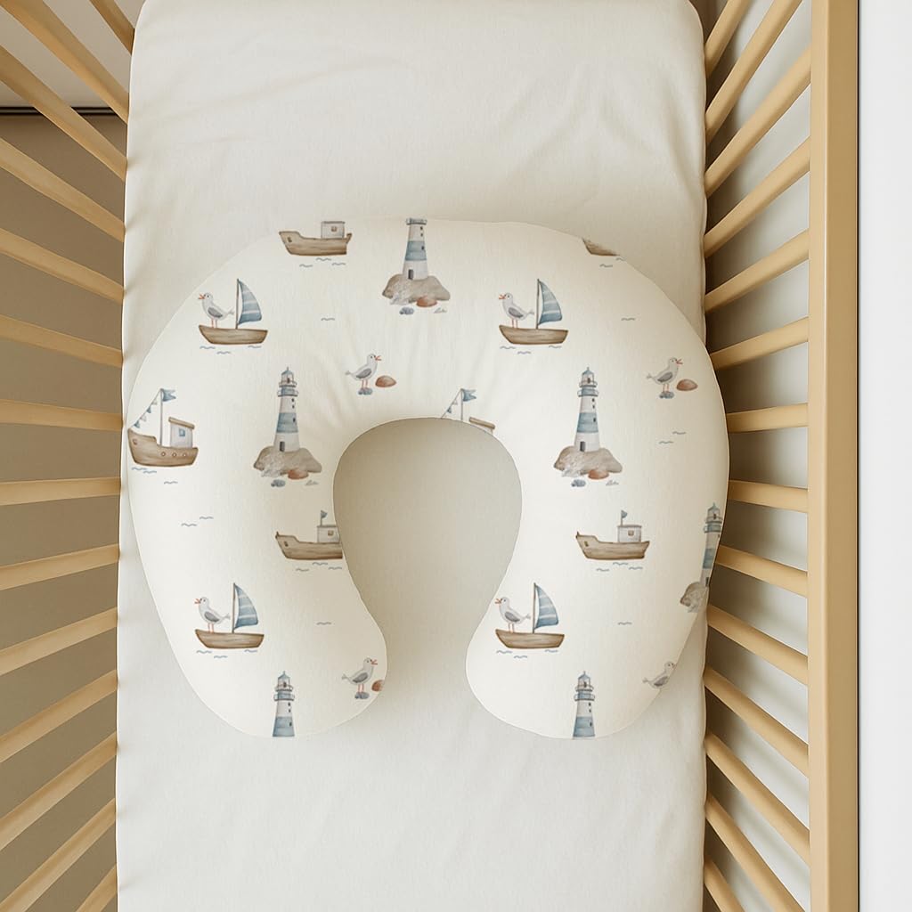 Woodiville Nursing Pillow Cover Sailing Waves elastic edge fit ensures secure pillow.