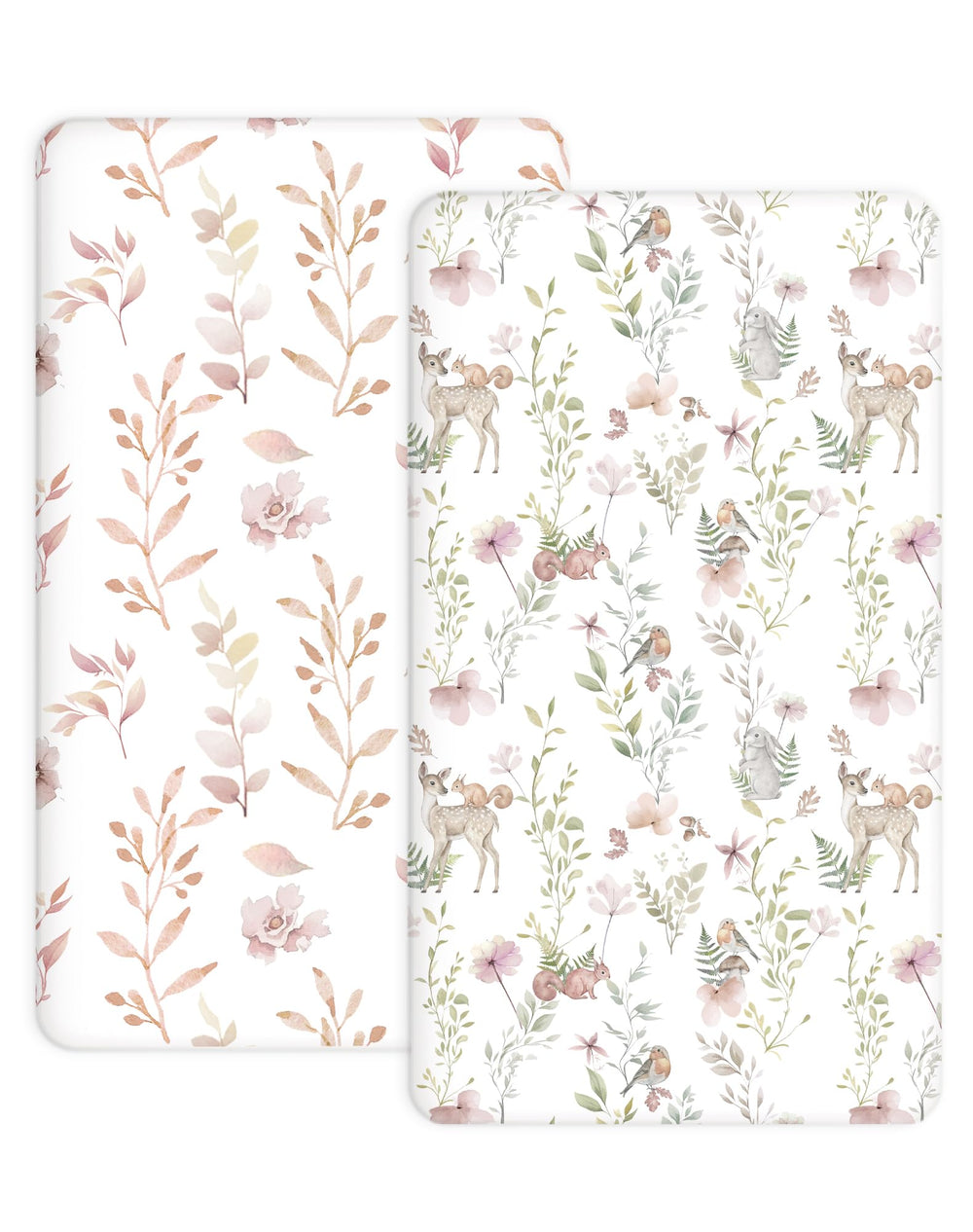 Woodiville Pack N Play Sheets Floral Fawn front view shows snug fit