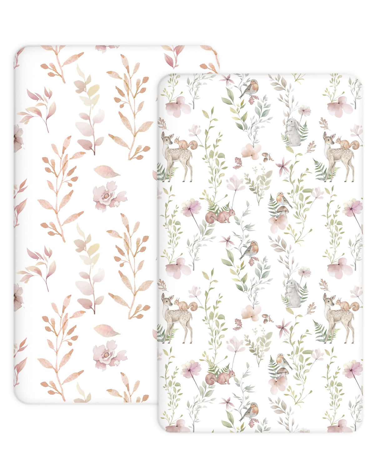 Woodiville Pack N Play Sheets Floral Fawn front view shows snug fit