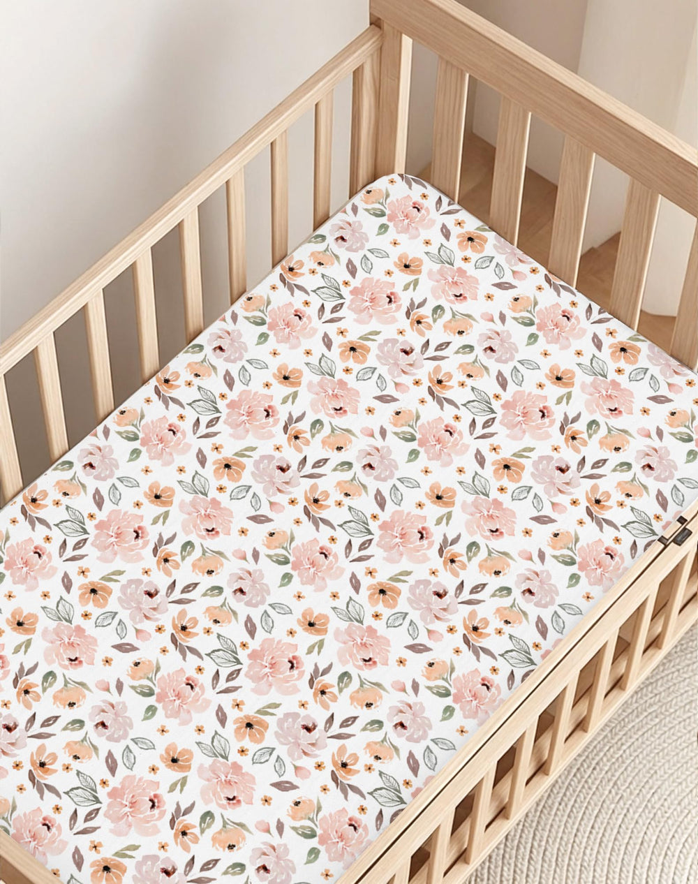 Woodiville Rusty Garden pattern closeup highlights gender-neutral design for versatile nursery decor.