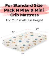 Woodiville Pack N Play Sheets Sage Trail elastic-band fit demonstrates secure grip.