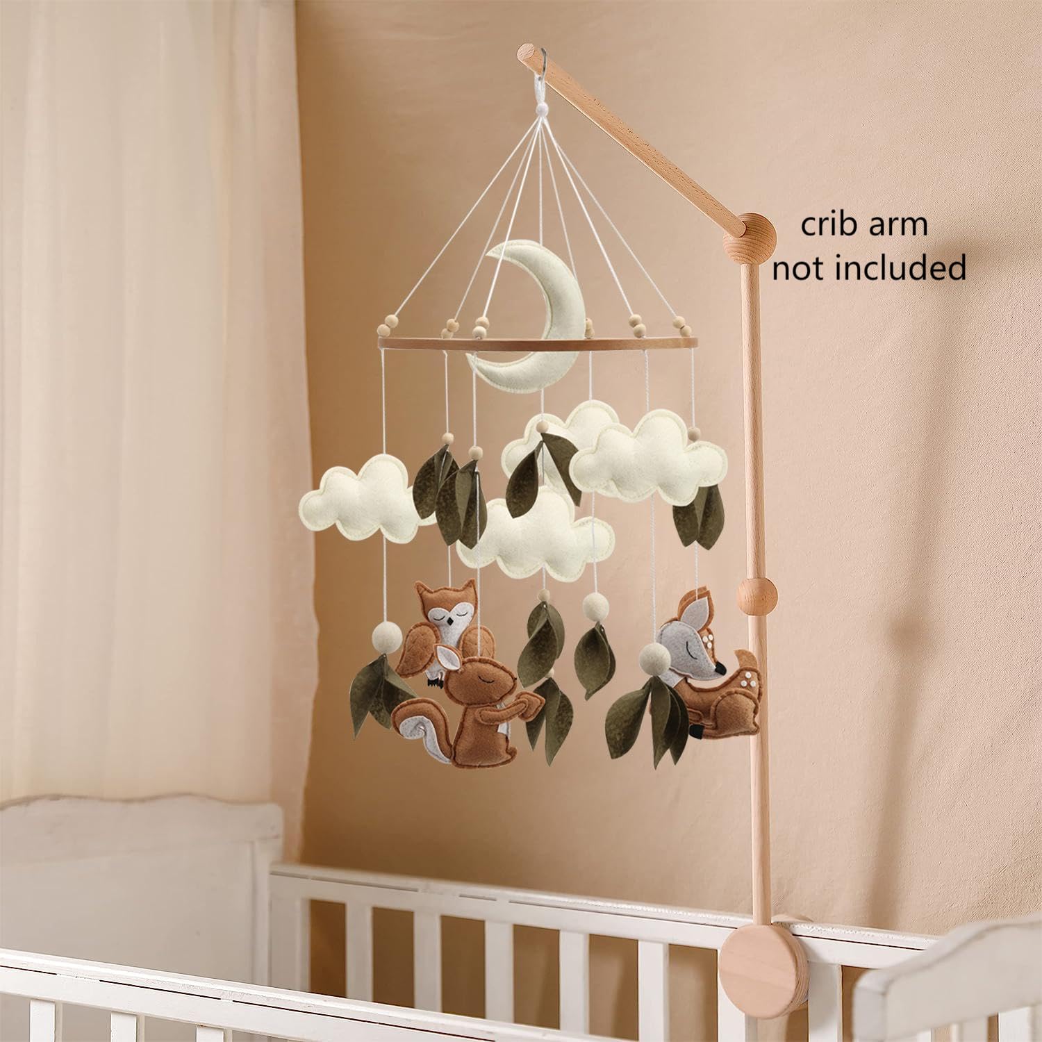 Woodland Animals Baby Mobile squirrel-figures spark visual interest in nursery.