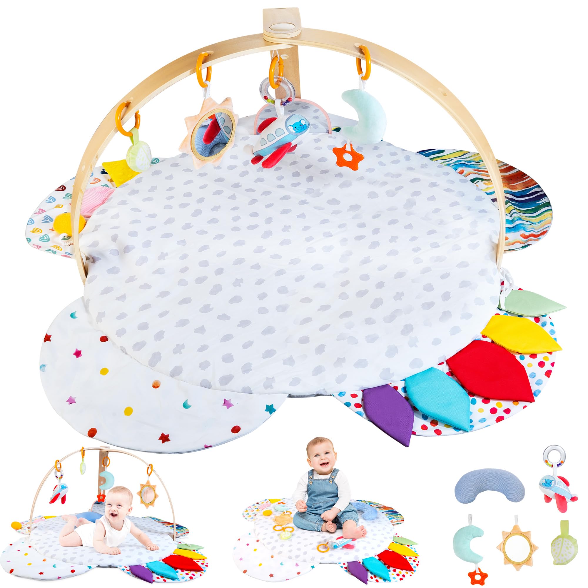 WOODMAM baby play gym setup with wooden arch for quick assembly