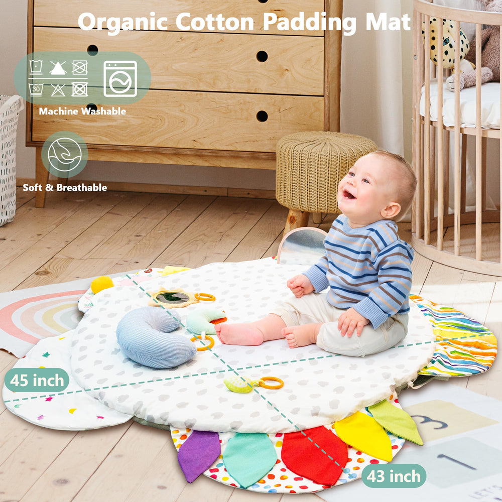 WOODMAM soft washable mat offers cozy, easy-clean tummy time surface