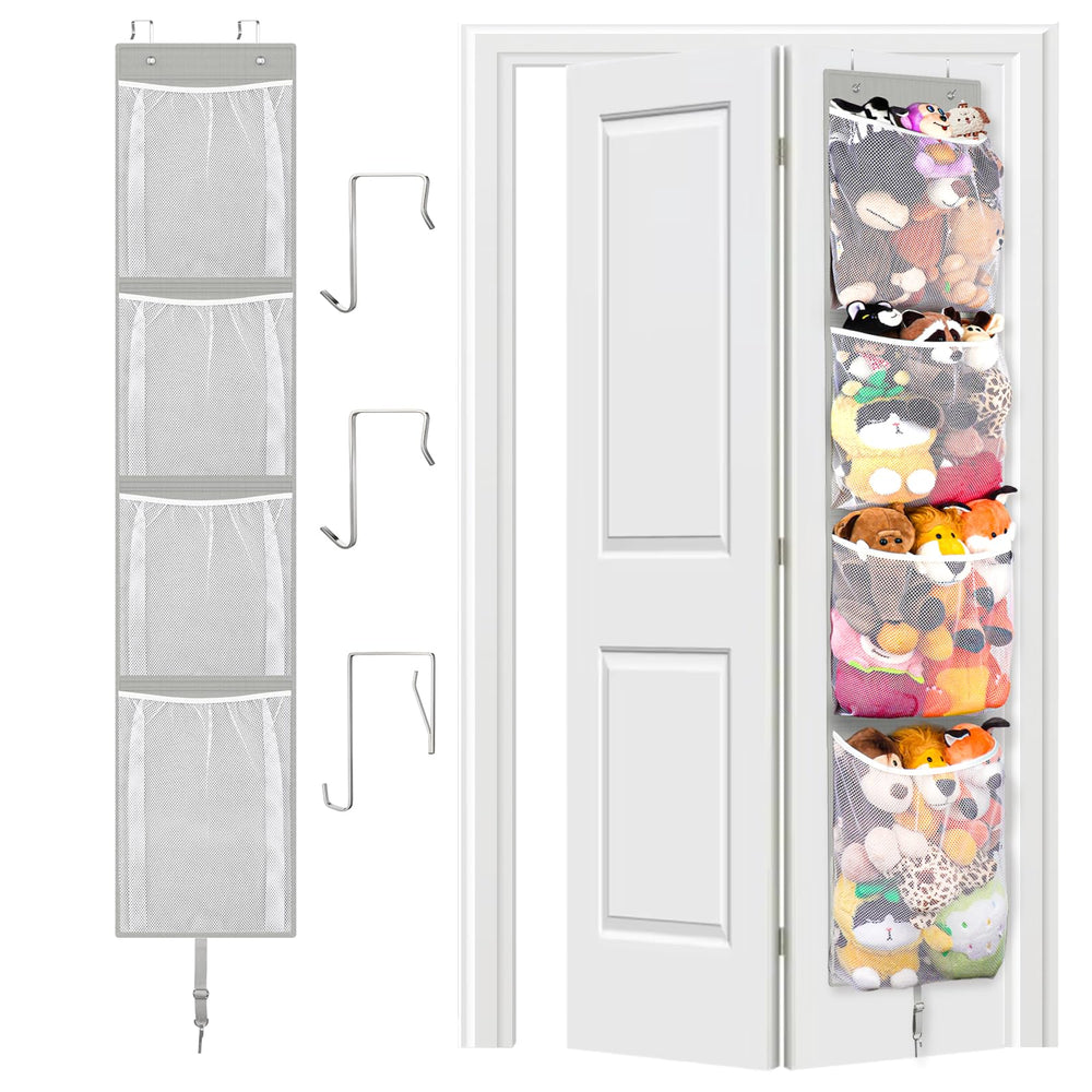 Woodoulogy stuffed animal storage door organizer setup for easy access