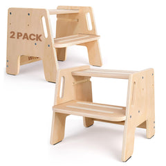 Woodure 2-pack toddler step stool height-adjustable two steps for growing kids