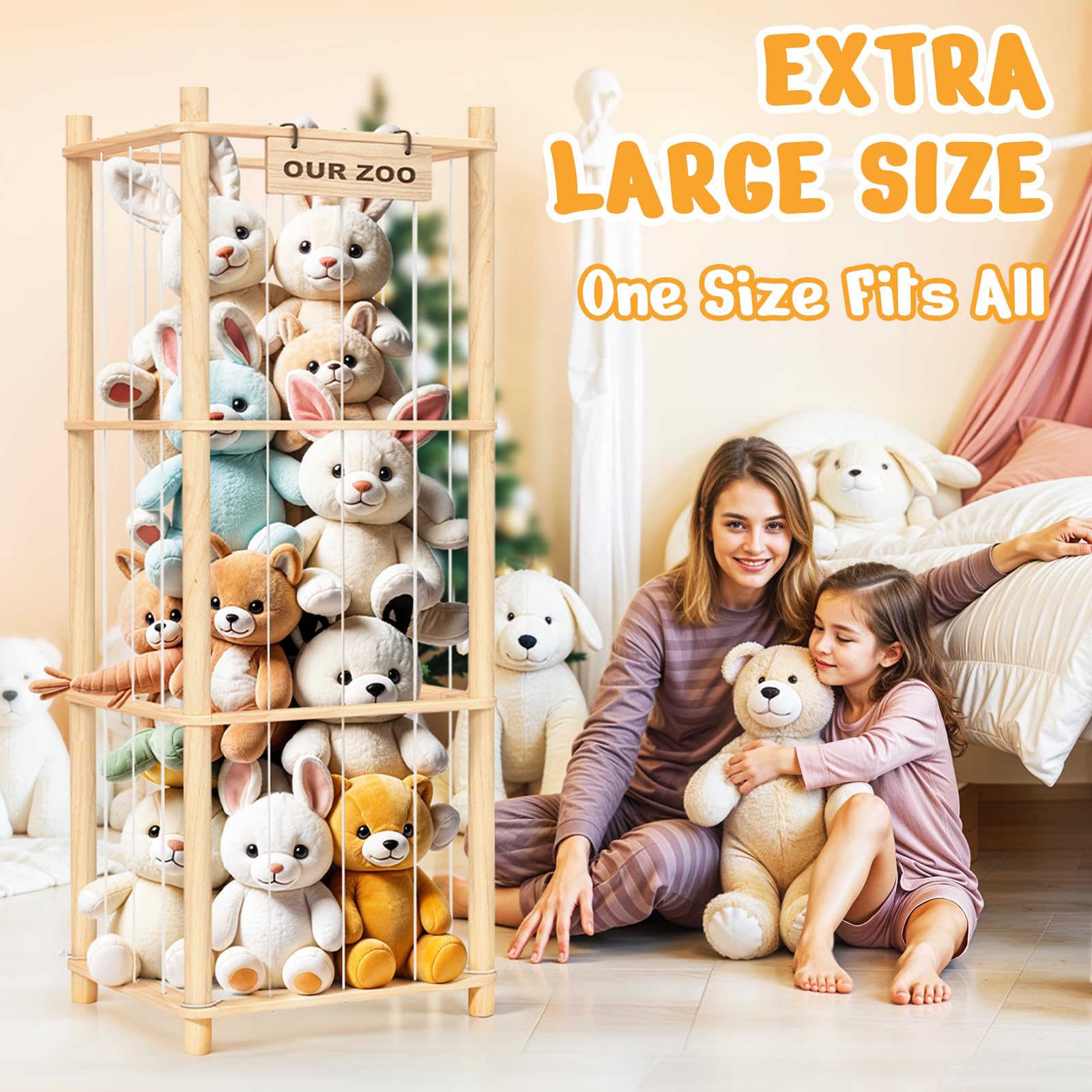 Woodure stuffed animal storage zoo large capacity fits over 40 plush toys.