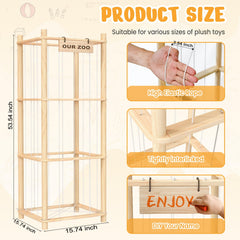 Woodure stuffed animal storage zoo in durable pine wood demonstrates sturdy construction.