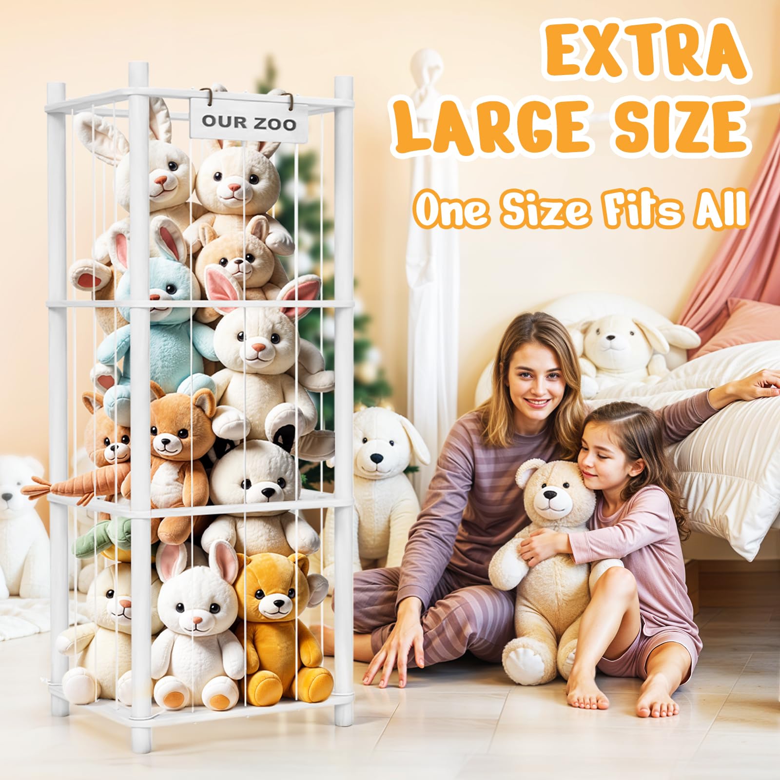 Woodure stuffed animal storage zoo nameplate closeup highlights personalize-ready gift feature.