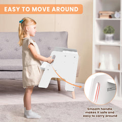 Woodure stool with side handles aids climbing and encourages safe independence.
