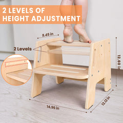 Woodure wooden finish toddler stool with durable, odor-free surface for daily use