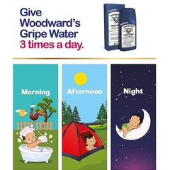 Woodwards Gripe Water bottle sitting on nursery shelf for gentle tummy support