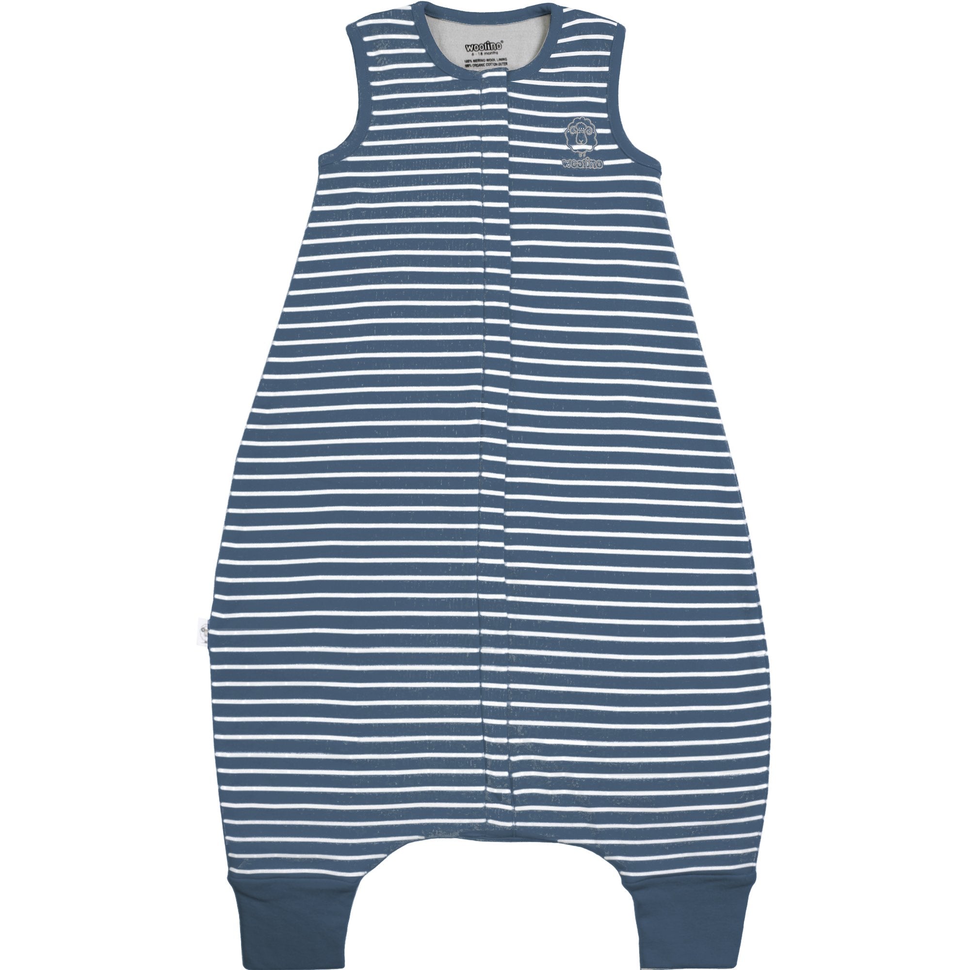 Woolino 4-season sleep bag navy folded for compact travel use and storage