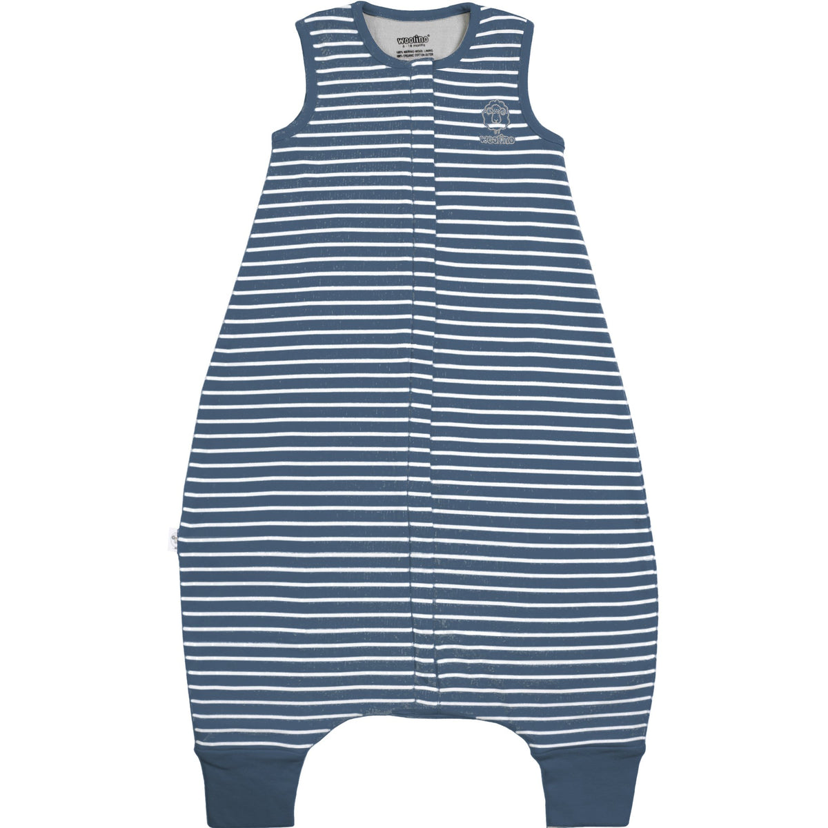 Woolino 4-season sleep bag navy folded for compact travel use and storage