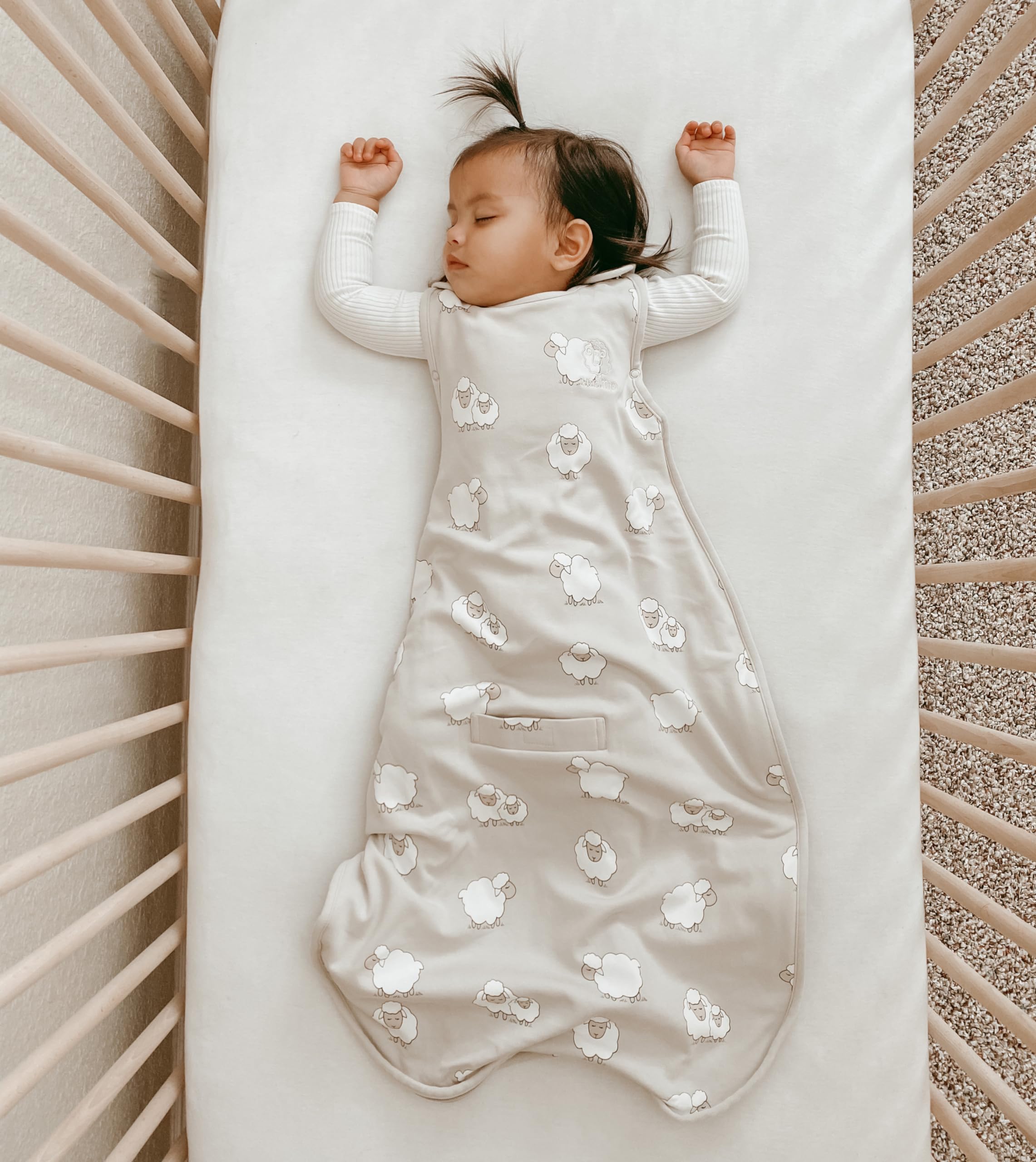 Woolino sleeping sack shows organic cotton outer for skin-friendly durability