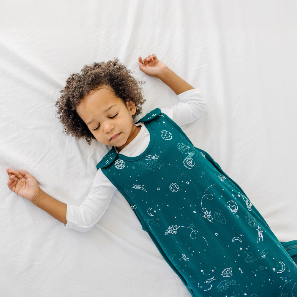 Woolino Big Kid Sleeping Bag space glow side zipper for easy dressing.