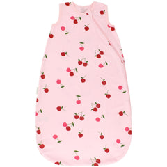 Woolino Ecolino Sleep Sack Cherry fabric close-up highlights organic cotton softness for delicate baby skin.