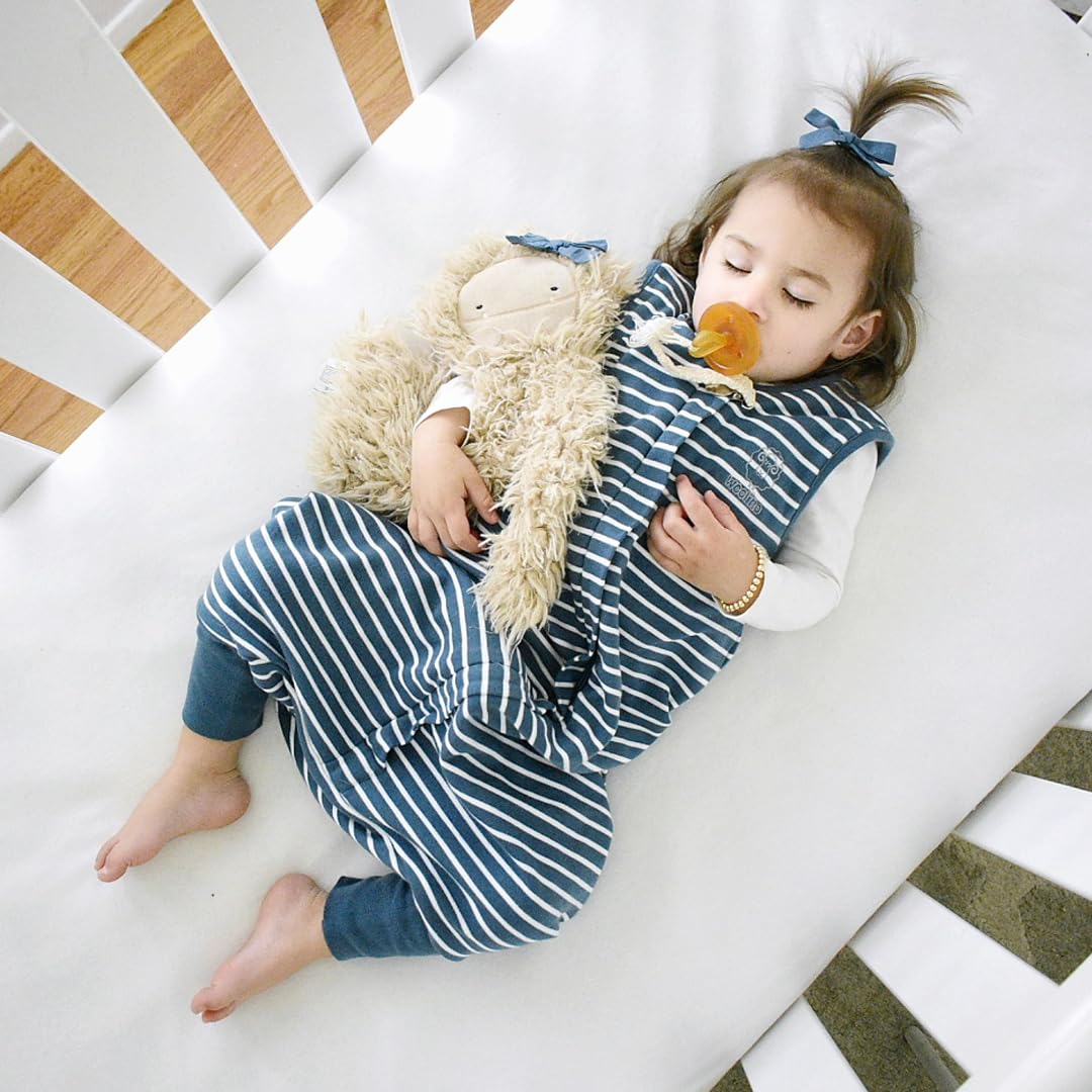 Woolino sleep bag with foot openings illustrating toddler mobility