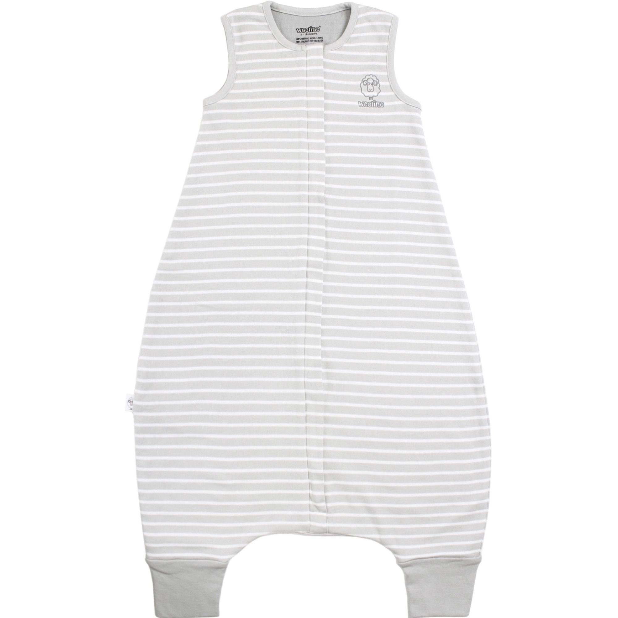 Woolino four-season sleep bag birch gray foot openings enable comfy movement during awake play.
