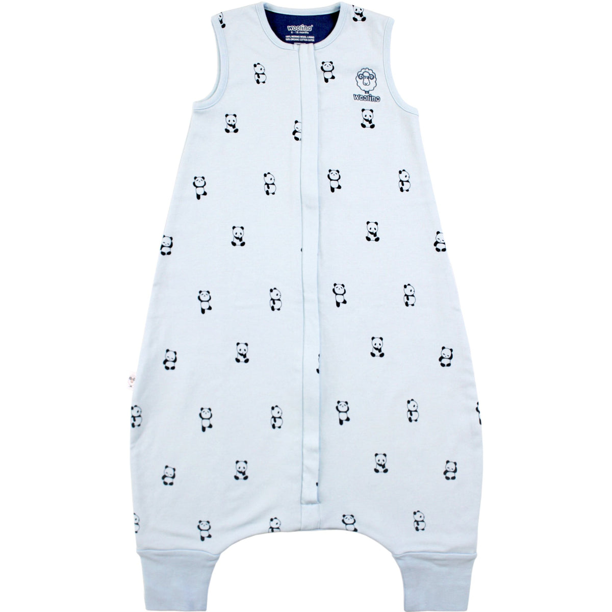 Woolino four-season sleep bag panda closed keeps baby cozy year-round.