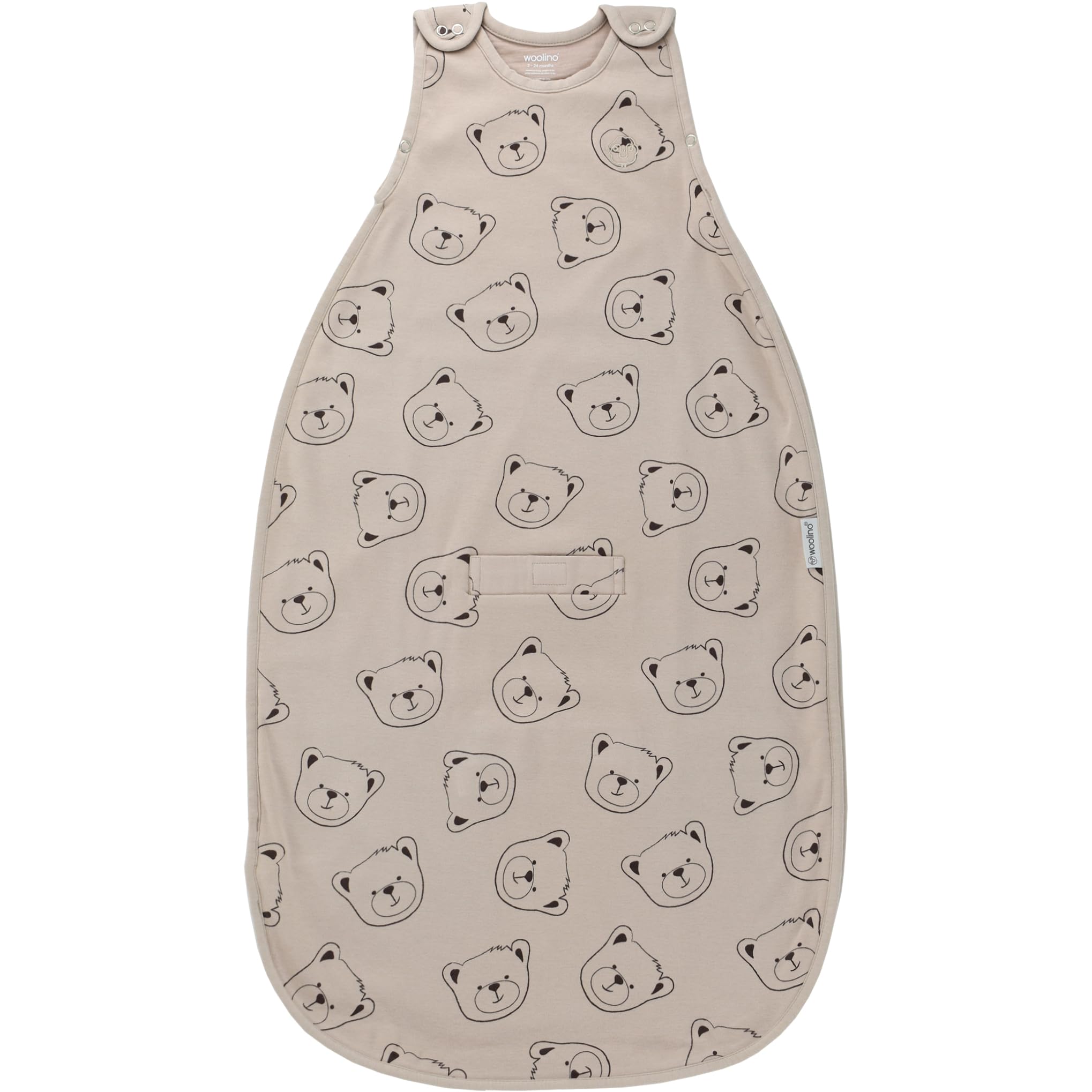 Woolino front-view merino sleep sack shows cozy lining for year-round warmth.