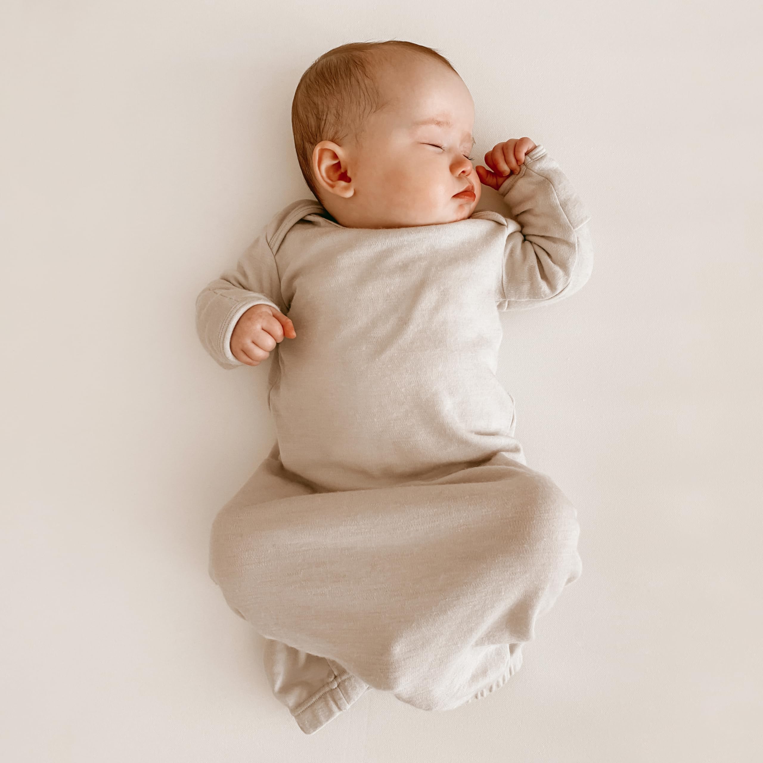 Woolino Infant Nightgown envelope-neck closeup for easy dressing.