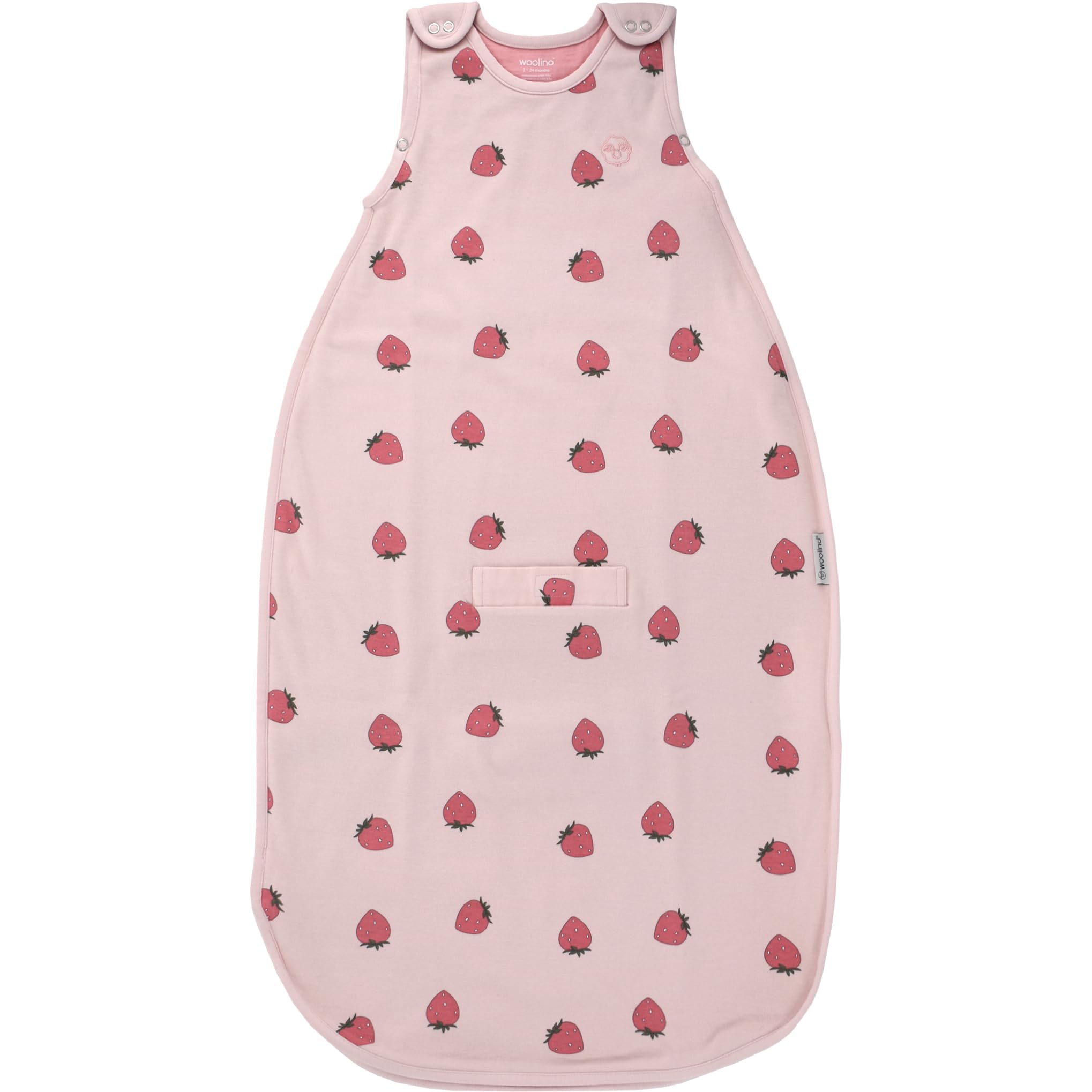 Woolino Merino Sleep Sack strawberry front view for year-round comfort.