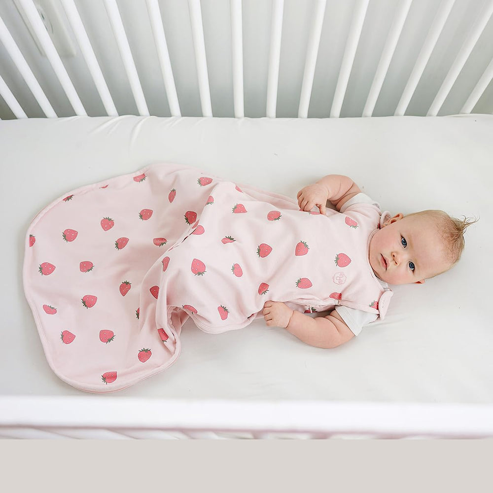 Woolino Merino Sleep Sack strawberry universal size adapts as baby grows.