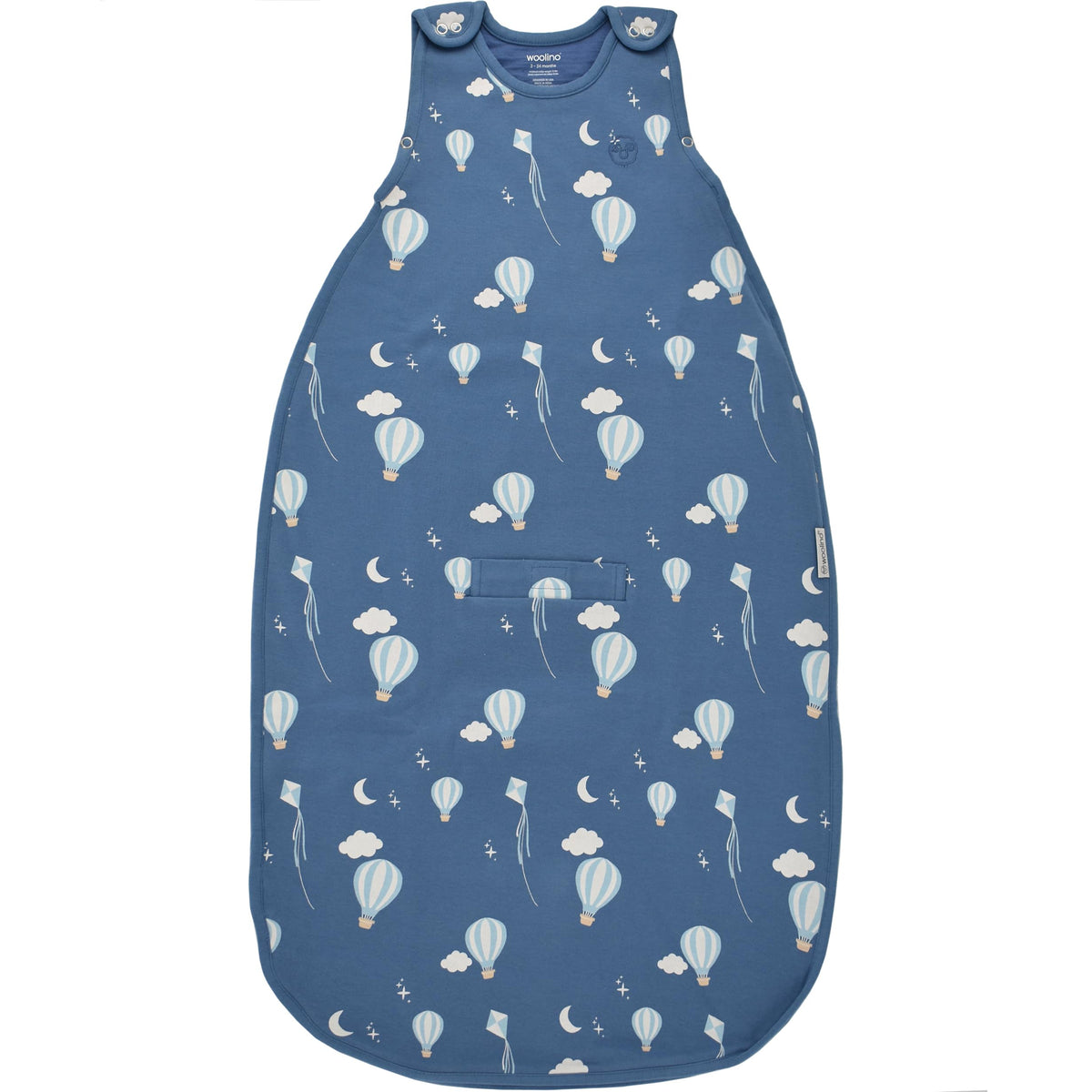 Woolino Merino Sleep Sack front view shows universal size and year-round comfort.