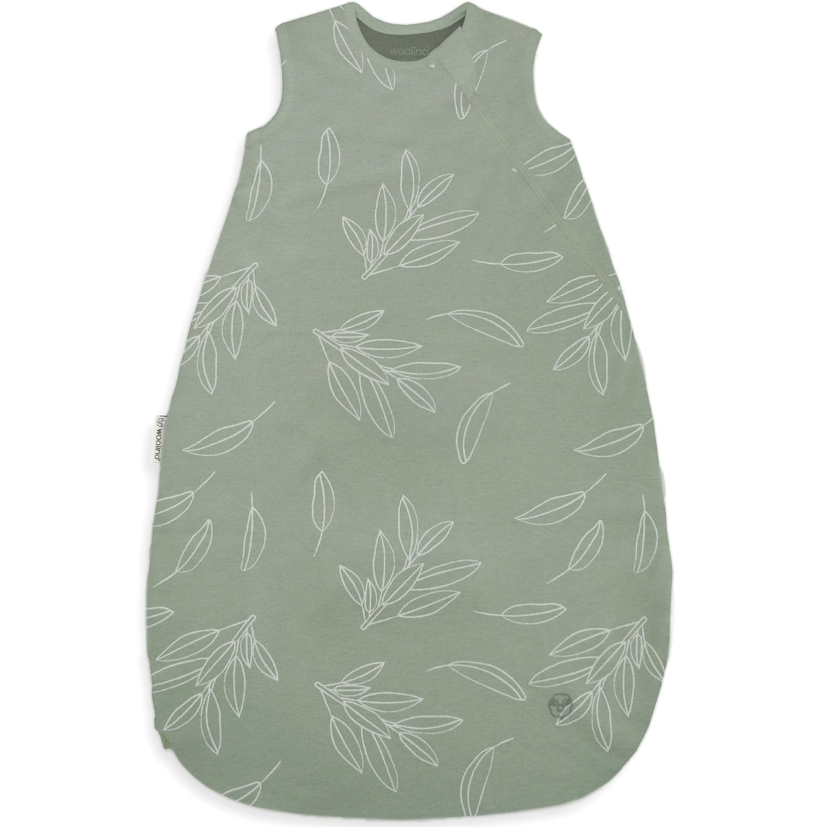 Woolino sleeping bag sage top view highlights 4-season design with merino lining.