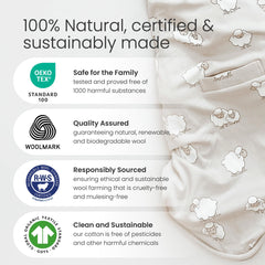 Woolino outer GOTS organic cotton keeps skin soft and breathable