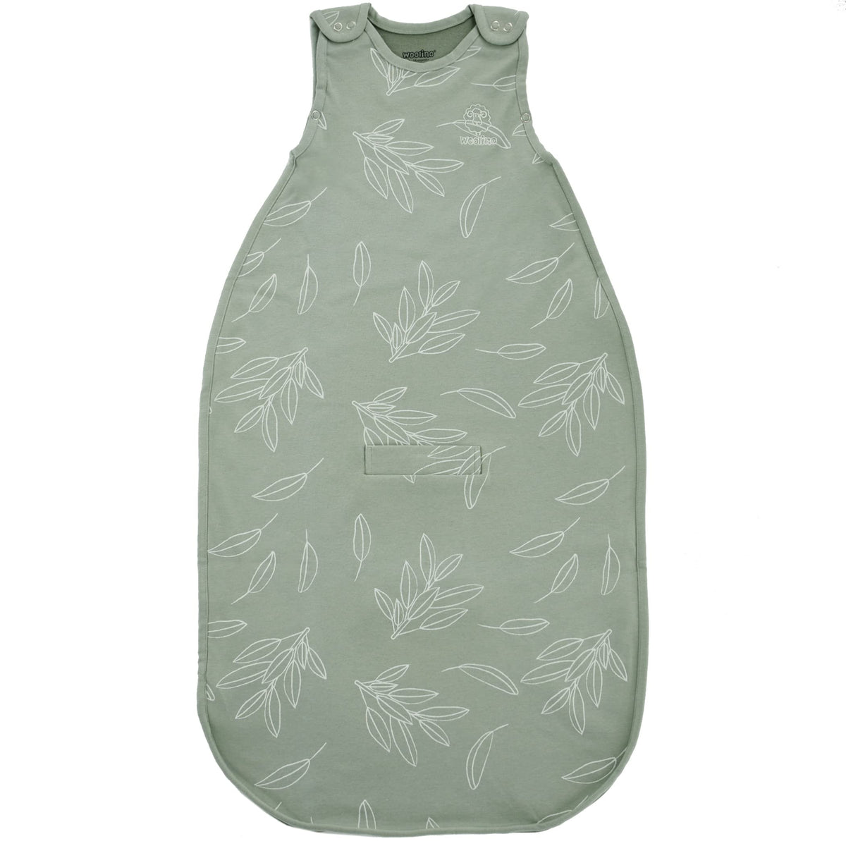 Woolino Merino Ultimate Sleep Sack in Sage on baby for all-season comfort.