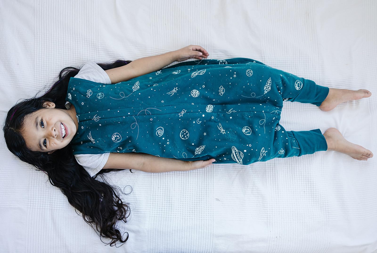 Woolino sleep bag in 18-36 months size on a toddler.