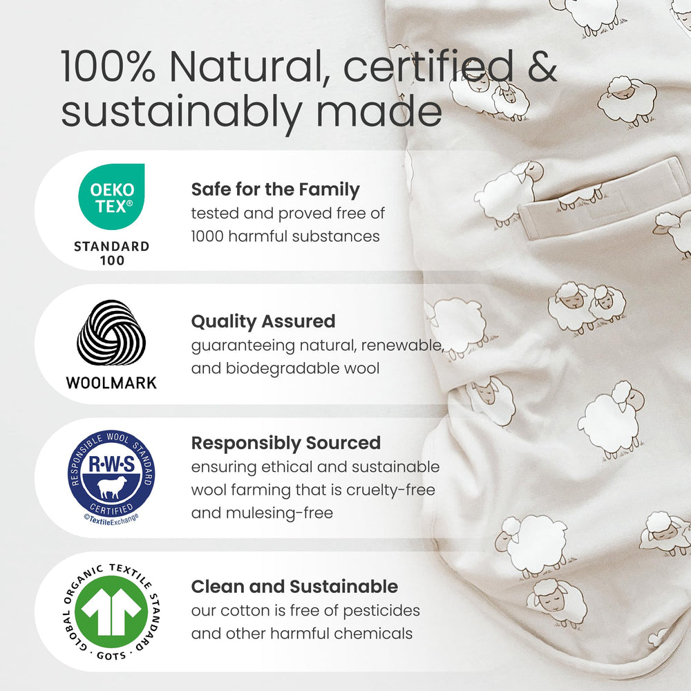 Woolino sleep sack organic-cotton-outer texture emphasizes skin-friendly touch and durability