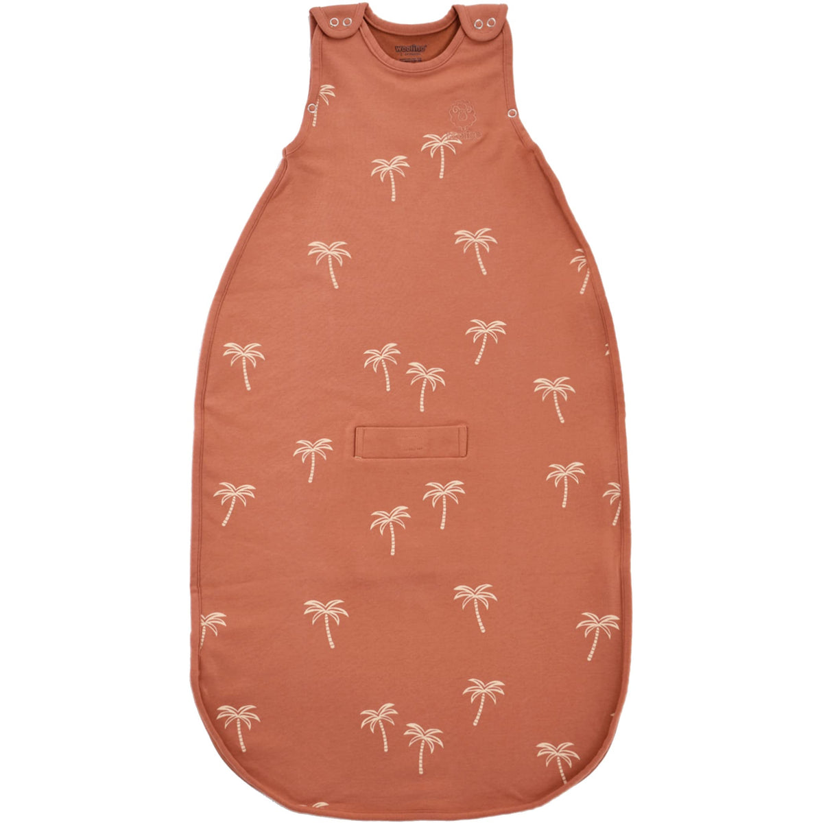 Woolino Sleep Sack Palms front view showing cozy year-round warmth for baby.