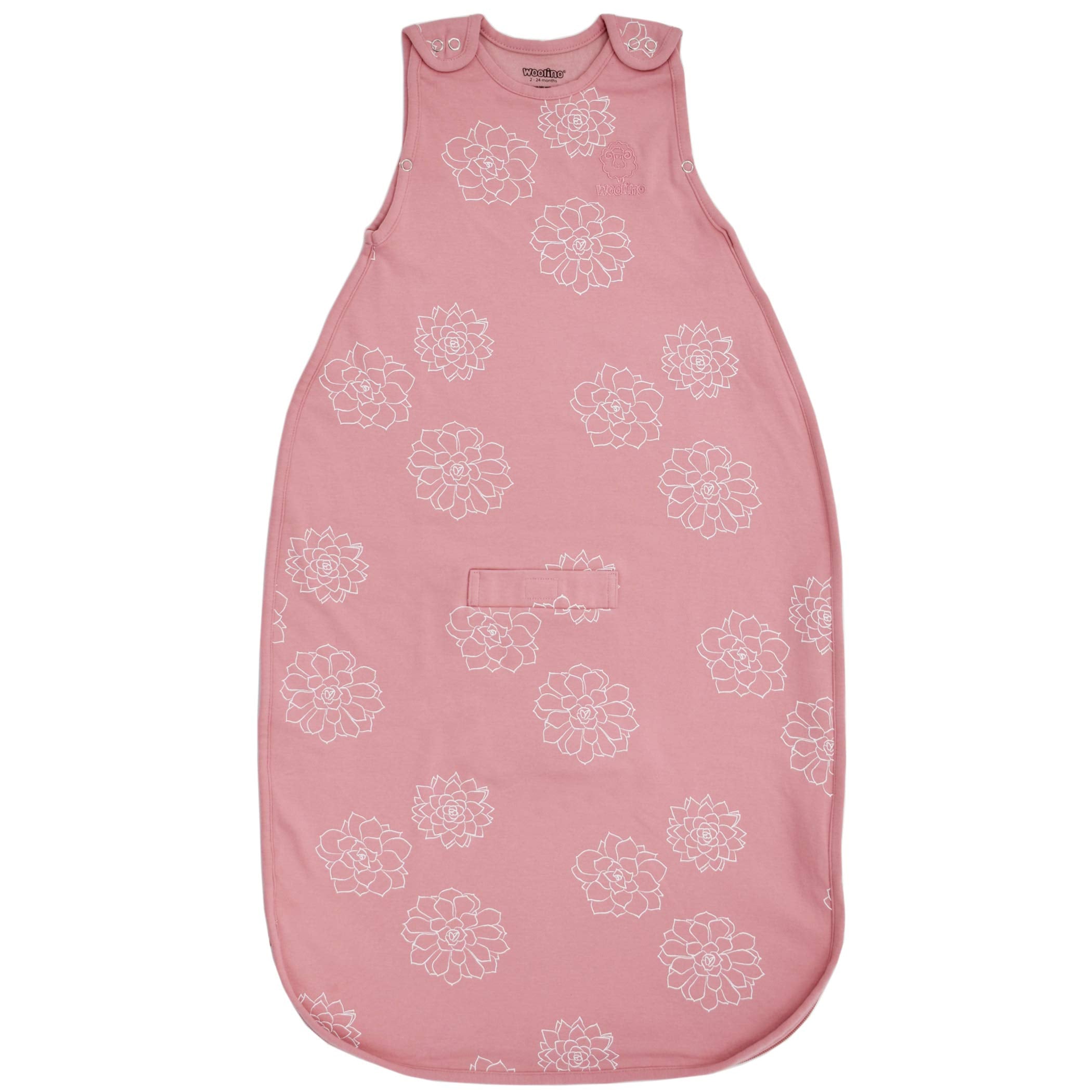 Woolino sleep sack succulent worn by baby for cozy year-round sleep.