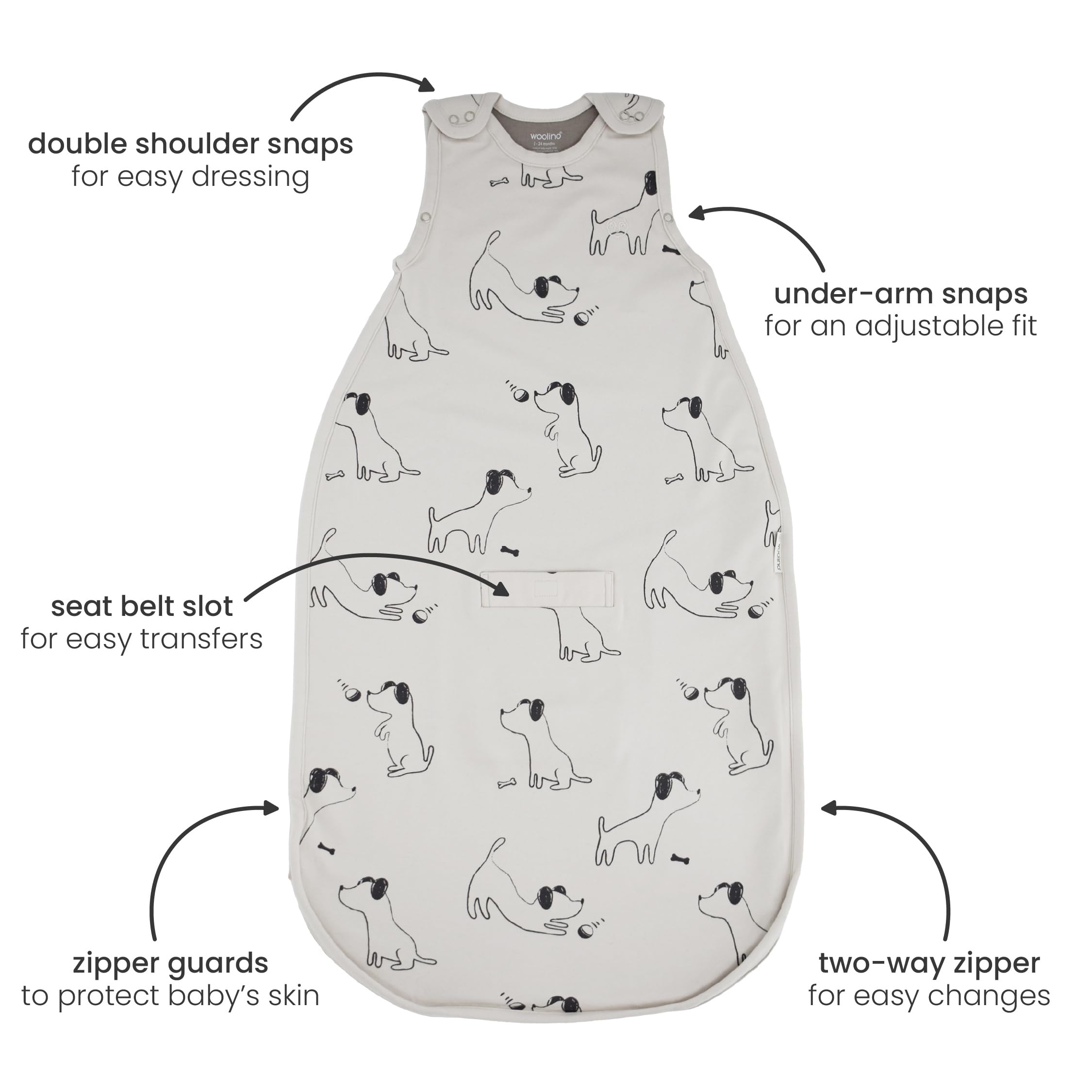 Woolino Toddler Sleeping Bag merino-wool fabric provides breathable comfort.