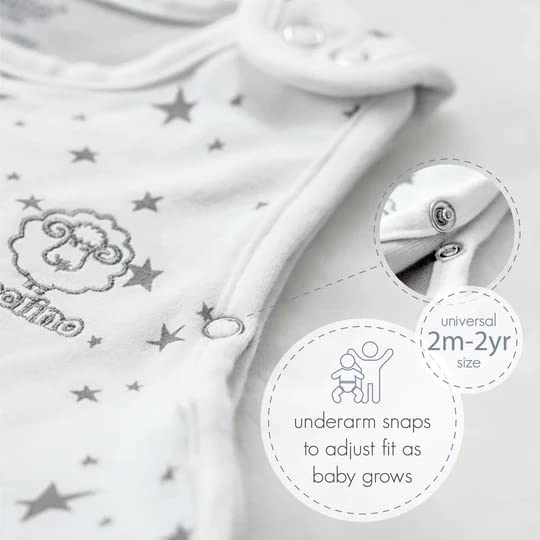 Woolino sleeping sack star gray seat-belt slots aid safe transfers