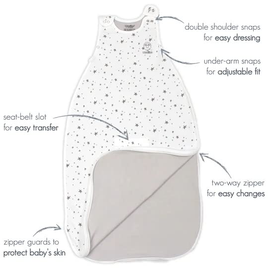Woolino sleeping sack star gray under-arm snaps grow with child