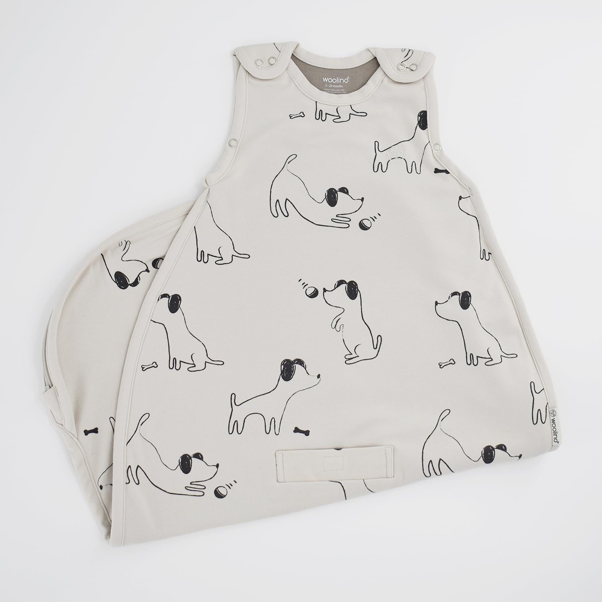 Woolino under arm snaps allow growth with adjustable fit.
