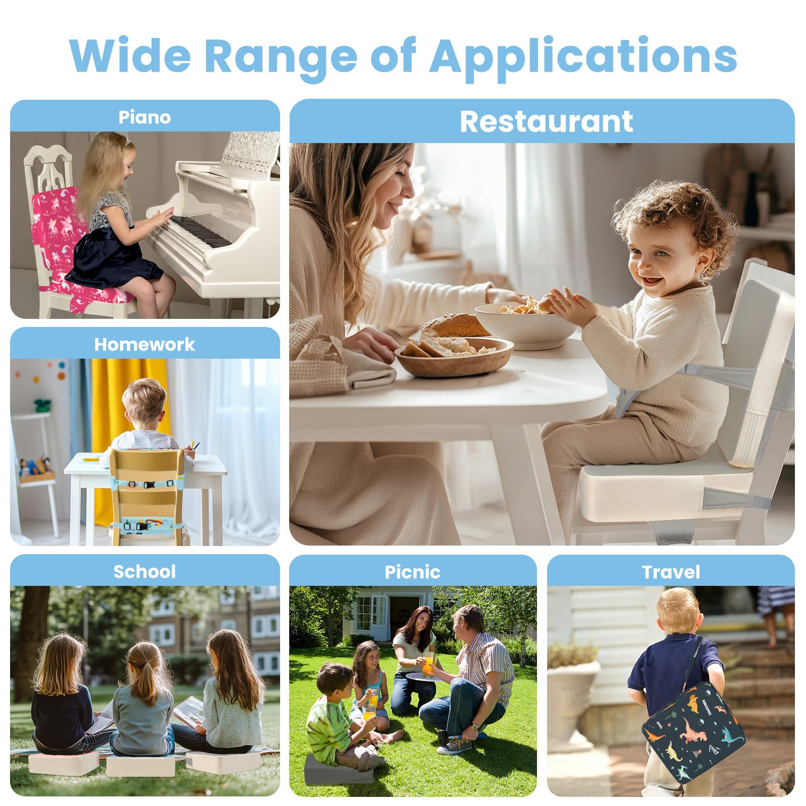Wooshwa booster seat fits most chairs, turning regular seating into kid-friendly dining.