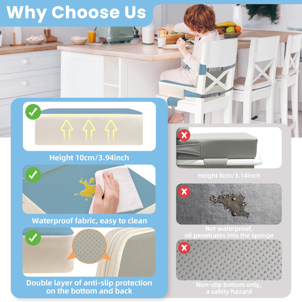 Wooshwa booster seat machine-washable cover saves time on maintenance.