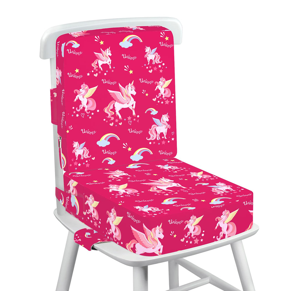 wooshwa Unicorn toddler booster seat dining table provides cozy height boost for meals.