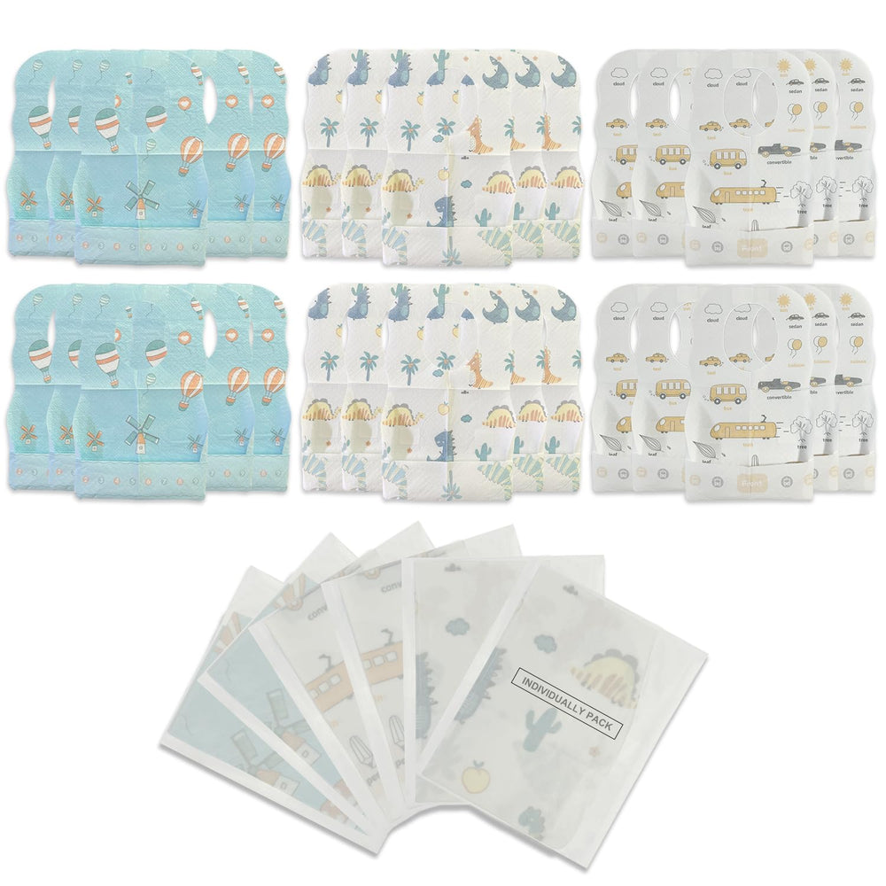 WOOWME disposable bibs packaged bulk for hygienic, travel-ready mess control.