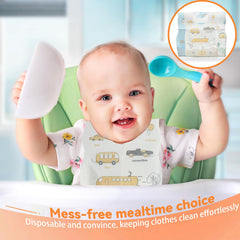 WOOWME disposable bibs travel individually sealed for daycare or trips.