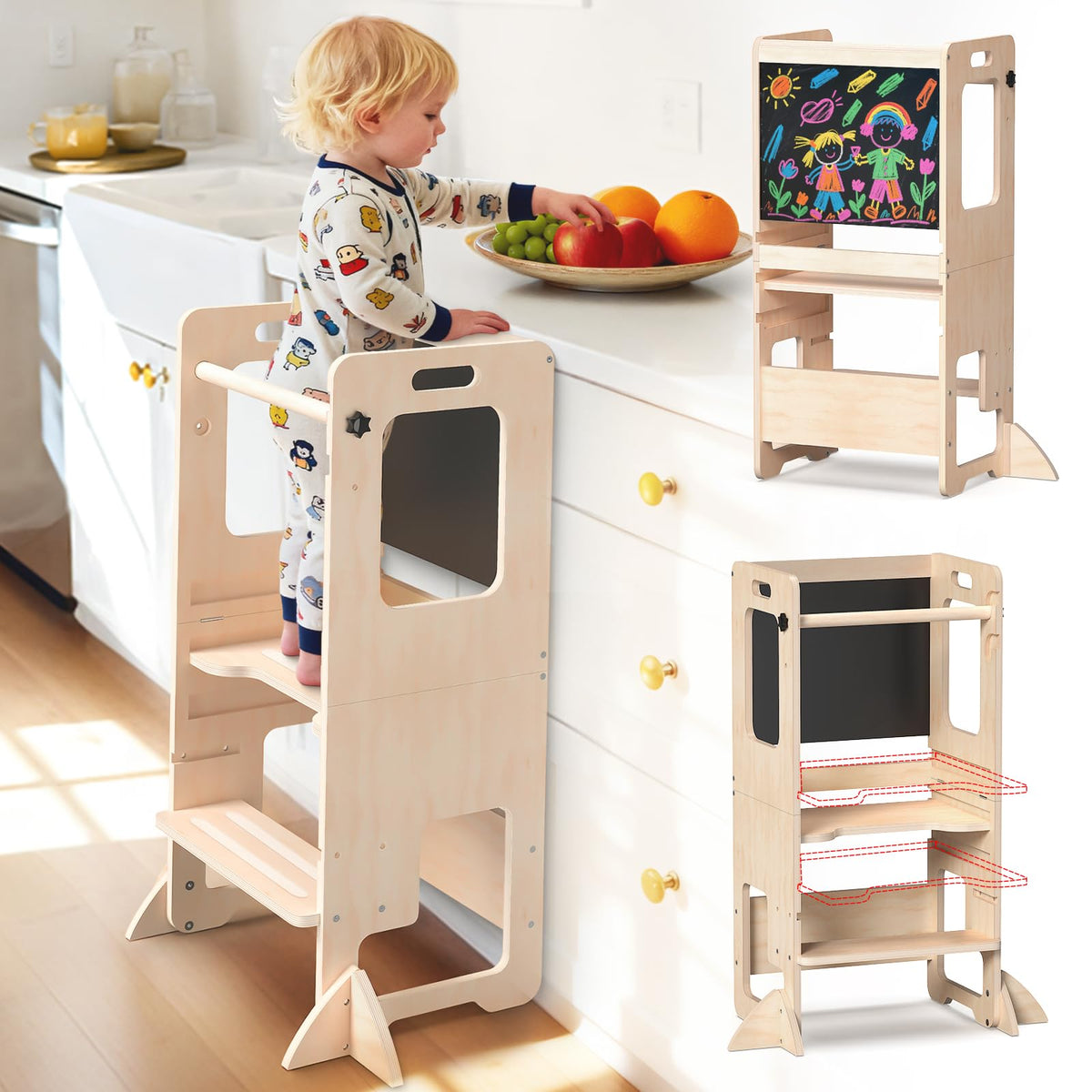 Worldmx adjustable-height toddler kitchen step-stool with sturdy design for growing kids’ independence.
